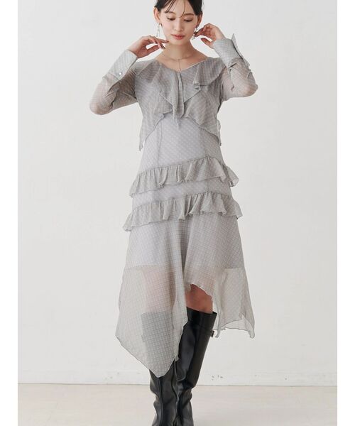 ✳️新品✳️ マーキュリーデュオ ラッフルフリルミニワンピース　長袖ワンピース S MERCURYDUO（マーキュリーデュオ） ワンピース ラッフルイレヘムロング