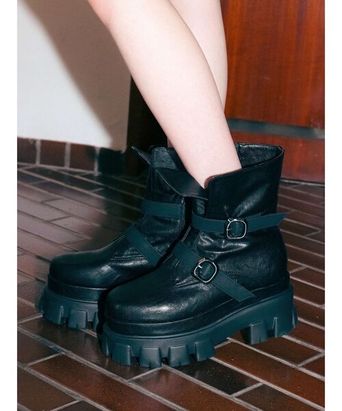 EVRIS（エヴリス） ブーツ ダブルベルトバックルデザインワークブーツ