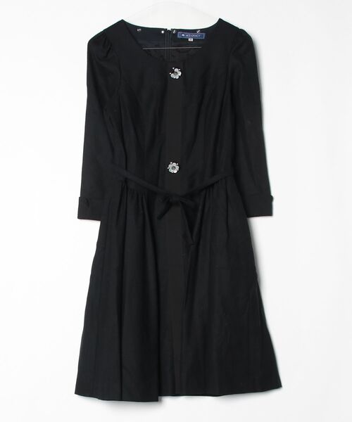 【美品✨】エムズグレイシー ロゴ入りベルト付きニットワンピース 38 M'S GRACY（エムズグレイシー） 7分袖ワンピース 38 ブラック