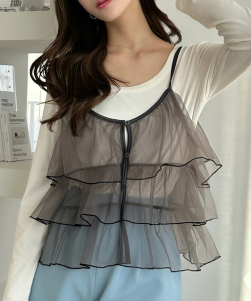 I ENA ビスチェティアードキャミソール Ada. キャミソール 2way チュール ティアードキャミソール ビスチェ