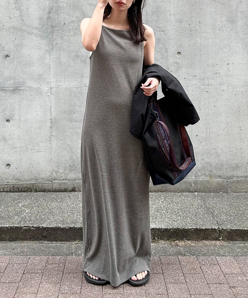 「feepur」 キャミソールワンピース TALL ブラック レディース_画像9