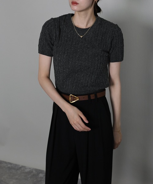 「J by blue」 半袖ニット MEDIUM チャコールグレー レディース_画像2