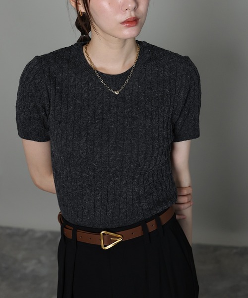 「J by blue」 半袖ニット MEDIUM チャコールグレー レディース_画像3