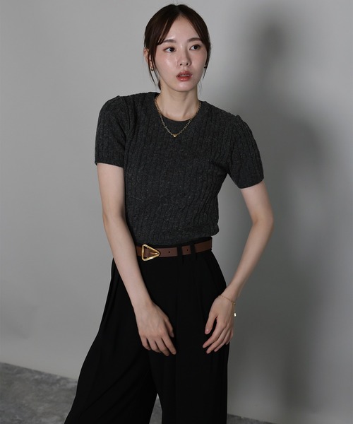 「J by blue」 半袖ニット MEDIUM チャコールグレー レディース_画像4