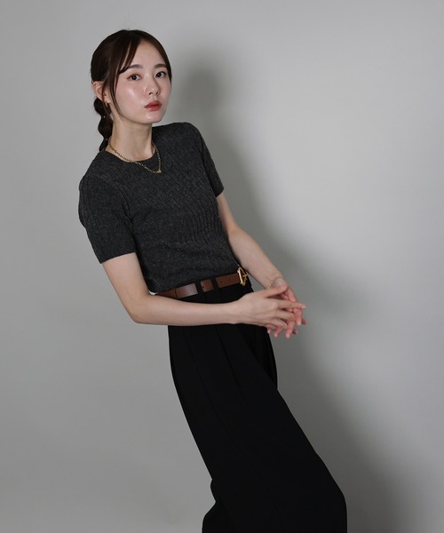 「J by blue」 半袖ニット MEDIUM チャコールグレー レディース_画像5