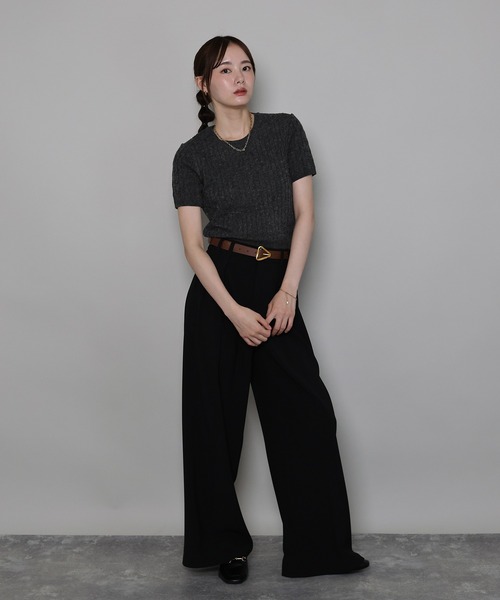 「J by blue」 半袖ニット MEDIUM チャコールグレー レディース_画像6
