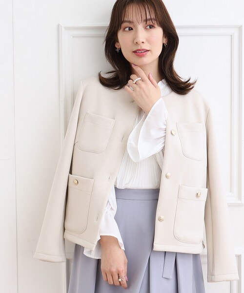 「couture brooch」 ノーカラージャケット 42 アイボリー レディース_画像3