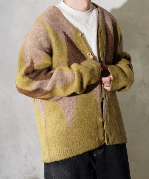 TOWNCRAFT（タウンクラフト） カーディガン MOHAIR SHAGGY JACQUARD