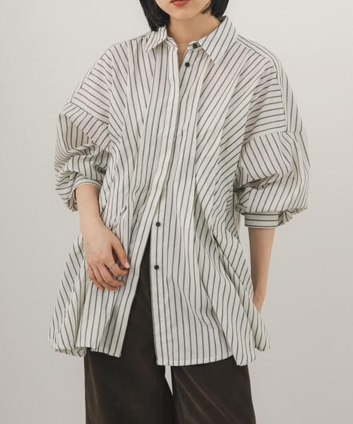KBF（ケービーエフ） チュニック WIDEタックストライプチュニック
