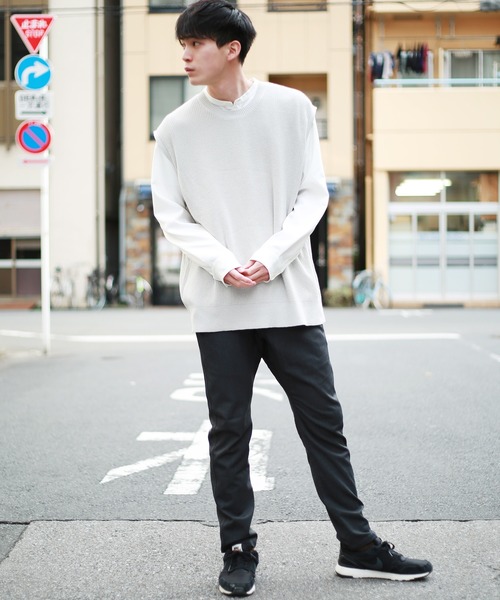 WESTSEA ベスト ジレ 日本製 リネンライク 片畦ルーズニット