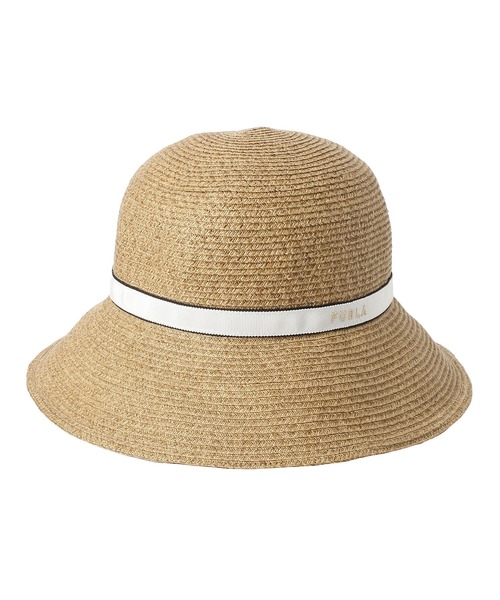 FURLA 帽子 ハット 洗える 天然ハット ロゴ刺繍リボン FURLA 帽子 ハット 洗える 天然ハット ロゴ刺繍リボン