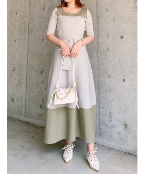 rienda ワンピース バイカラーニットフレアワンピース : ZOZOTOWN