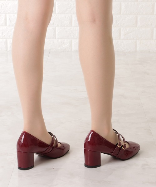 【美品】ルタロン エナメル フラット パンプス ダブルストラップ 23cm 黒 美品】ルタロン エナメル フラット パンプス ダブルストラップ