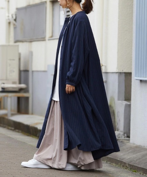 白大島　リメイクワンピース　テントラインワンピース　L〜 LL SHIPS any: ライトオンス デニム オープンカラー テントライン