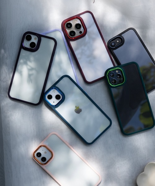 emonique スマホケース マット/メタリックコントラスト フレーム 耐