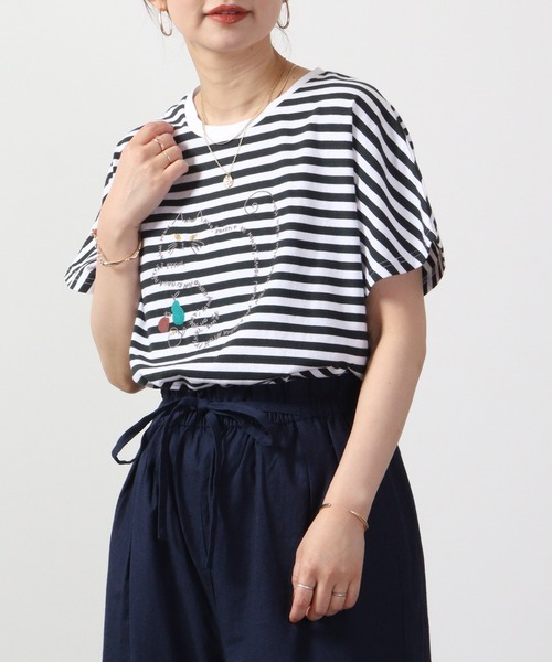 tシャツ EMAGO ロゴネコ刺繍ドルマンT 半袖 レディース