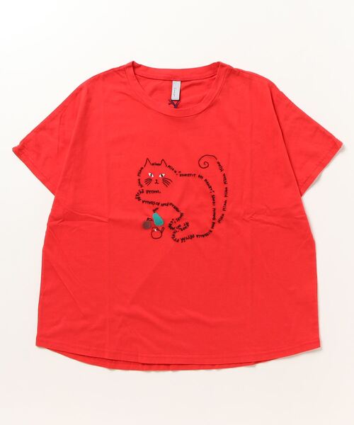 Emago tシャツ EMAGO ロゴネコ刺繍ドルマンT 半袖 レディース