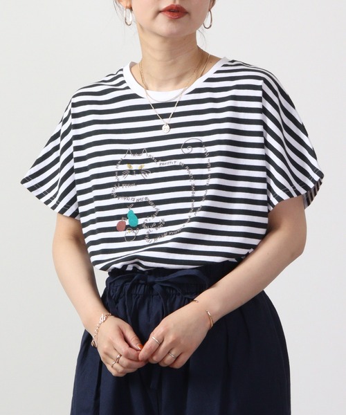 Emago tシャツ EMAGO ロゴネコ刺繍ドルマンT 半袖 レディース