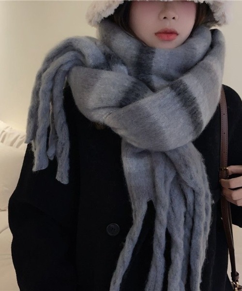 Sibra（シブラ） マフラー ストール ウール風チェック柄大判マフラー