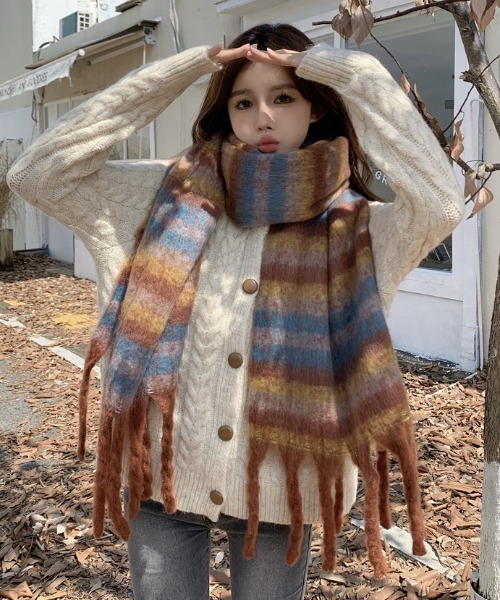 Sibra（シブラ） マフラー ストール ウール風チェック柄大判マフラー