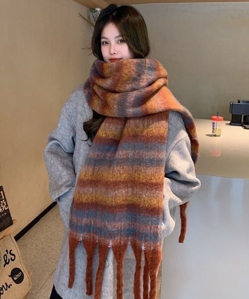 Sibra（シブラ） マフラー ストール ウール風チェック柄大判マフラー