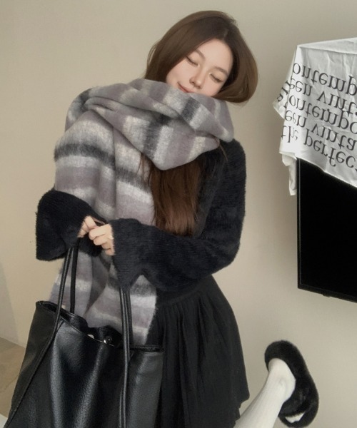 Sibra（シブラ） マフラー ストール ウール風チェック柄大判マフラー