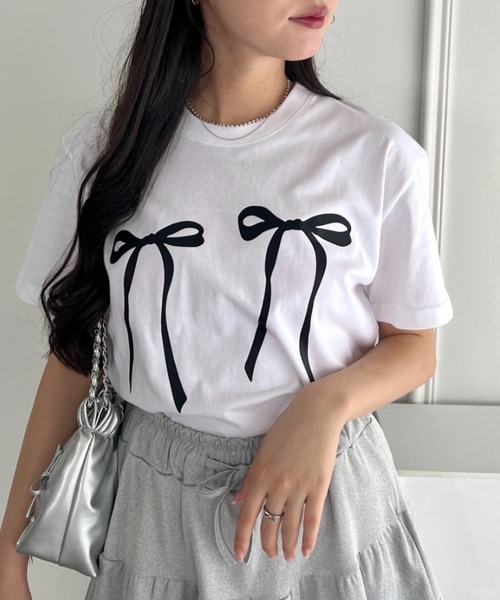 Loueme tシャツ ダブルリボンプリントTシャツ レディース : ZOZOTOWN