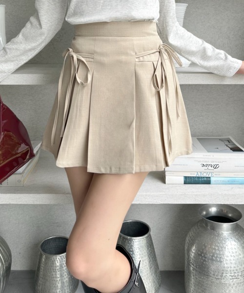 Ada. スカート リボン デザイン プリーツ (インナーパンツ付き