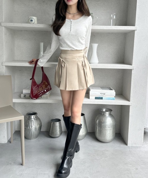 Ada. スカート リボン デザイン プリーツ (インナーパンツ付き