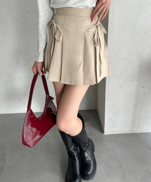 Ada. スカート 夏 リボン デザイン プリーツ (インナーパンツ付き