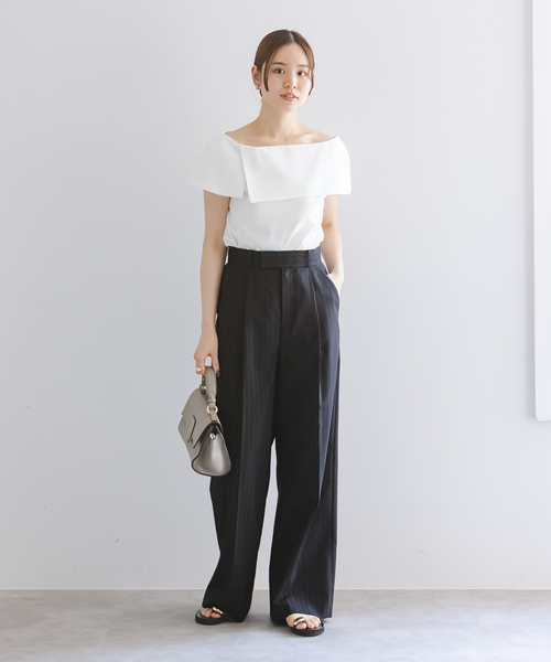 ノーブル　パンツ NOBLE スラックス パンツ 「洗える」ストライプツイルストレッチ