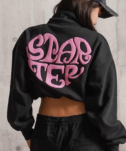 トレーナー スウェット STARTER ハートモチーフ ショート丈 ハーフジップ スウェット / Heart motif short length h