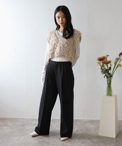 ベスト ジレ Looped U Neck Vest レディース ENC ベスト ジレ loop knitting vest / ループ編みニットベスト