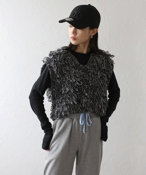 ベスト ジレ Looped U Neck Vest レディース ENC ベスト ジレ loop knitting vest / ループ編みニットベスト
