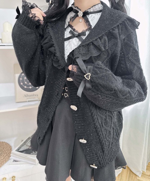 ROJITA ニット ハートケーブルセーラーカーディガン レディース