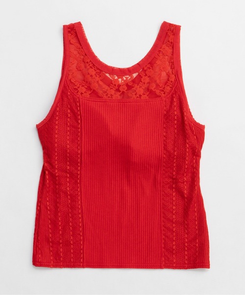 赤 ノースリーブ タンクトップ MAISON SPECIAL タンクトップ ノースリーブ 2way See-through