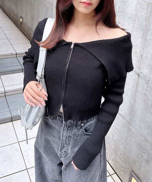FEKETE / ニットフリルカーディガン Heather｜透かし柄フリルカーディガン | Rakuten Fashion(楽天