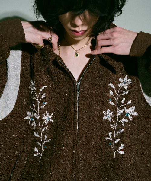 【最終値下げ】 camphor wood 花刺繍ラメツイードスタジアムジャケット Camphor wood スタジャン flower embroidery lame tweed varsity