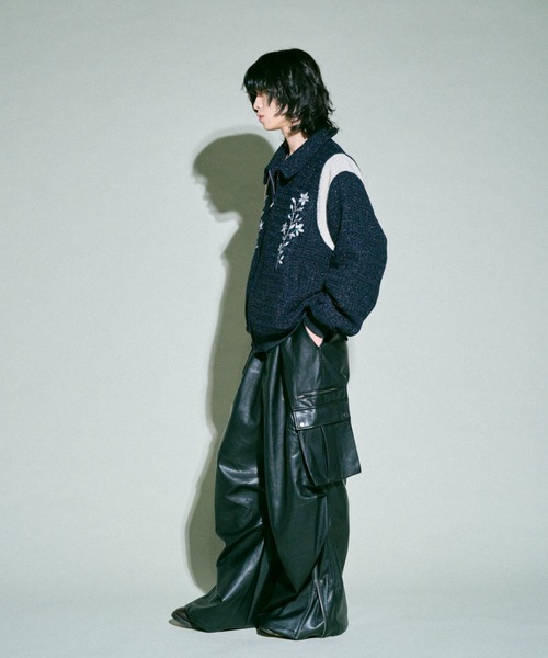 Camphor wood スタジャン flower embroidery lame tweed varsity