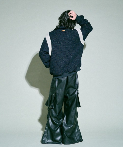 Camphor wood スタジャン flower embroidery lame tweed varsity