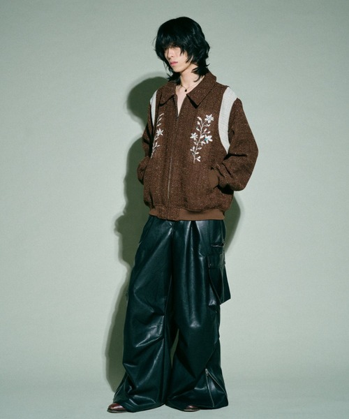Camphor wood スタジャン flower embroidery lame tweed varsity