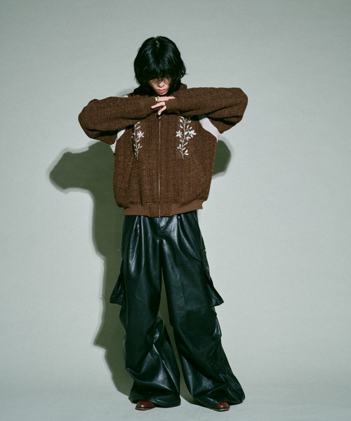 Camphor wood スタジャン flower embroidery lame tweed varsity