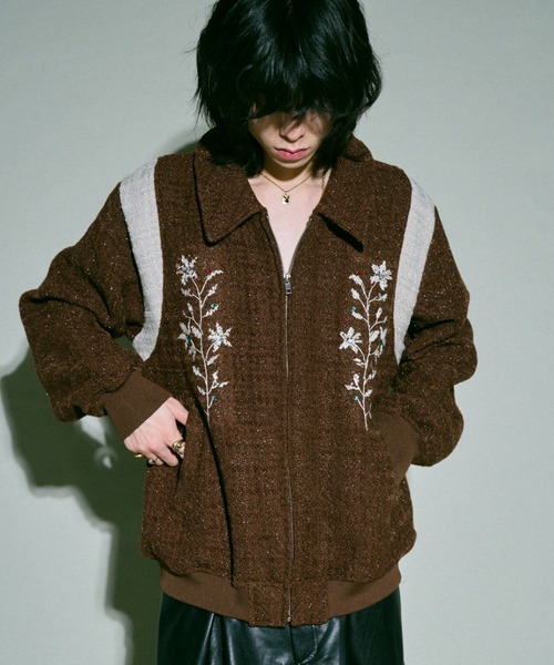 【最終値下げ】 camphor wood 花刺繍ラメツイードスタジアムジャケット Camphor wood スタジャン flower embroidery lame tweed varsity