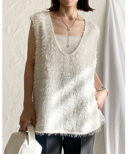 She's Closet ベスト ジレ オーバーサイズ深Vネックロング丈ラメ