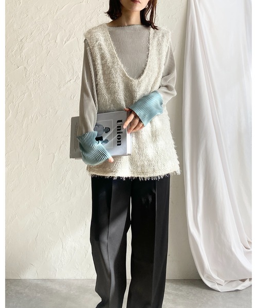 She's Closet ベスト ジレ オーバーサイズ深Vネックロング丈ラメ
