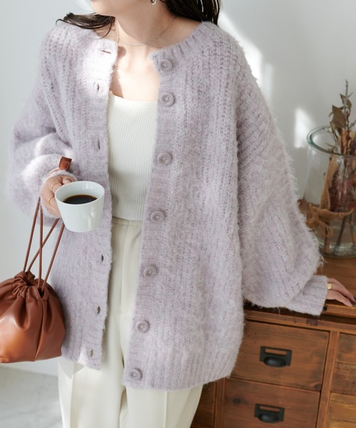 「DISCOAT」 ニットカーディガン FREE グレー レディース_画像3