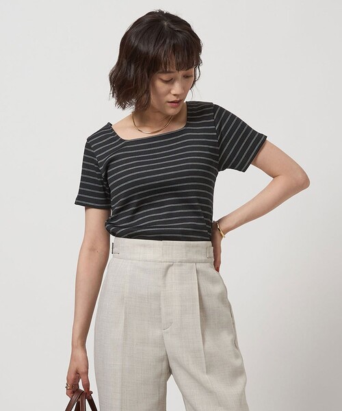 tシャツ ブライトリブ スクエアネック ショートスリーブ プルオーバー カットソー-制菌- レディース green label relaxing tシャツ ブライトリブ スクエアネック