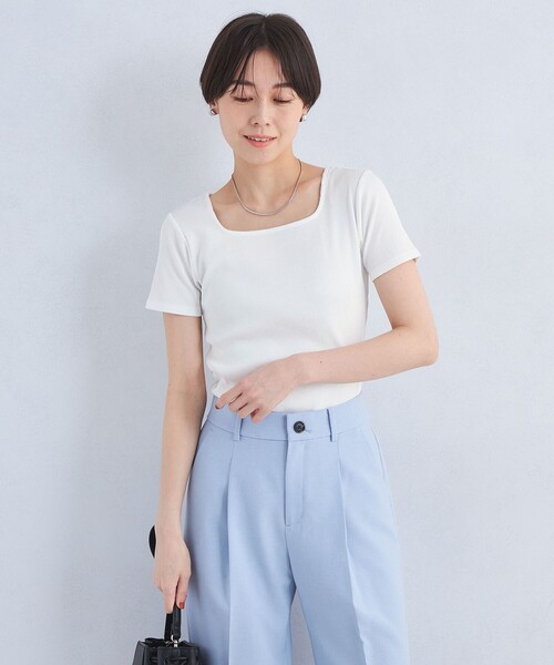tシャツ ブライトリブ スクエアネック ショートスリーブ プルオーバー カットソー-制菌- レディース