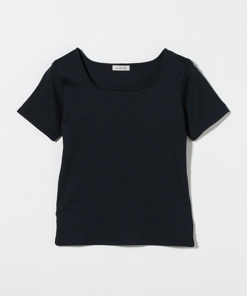 「green label relaxing」 半袖カットソー - ブラック レディース green label relaxing tシャツ ブライトリブ スクエアネック