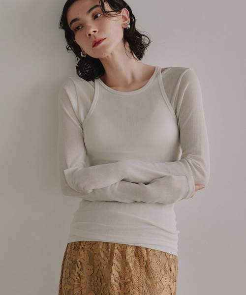 tシャツ タンクレイヤード シアーロングTEE レディース